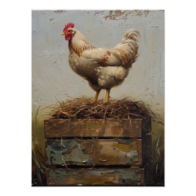 Rustic Chicken and Nest Poster (Front)