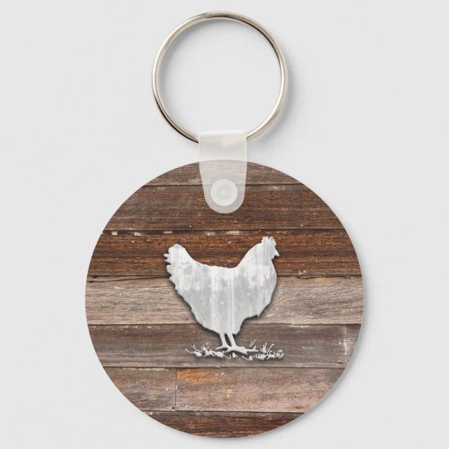 Rustic Chicken (Brown Boards) Keychain (Front)