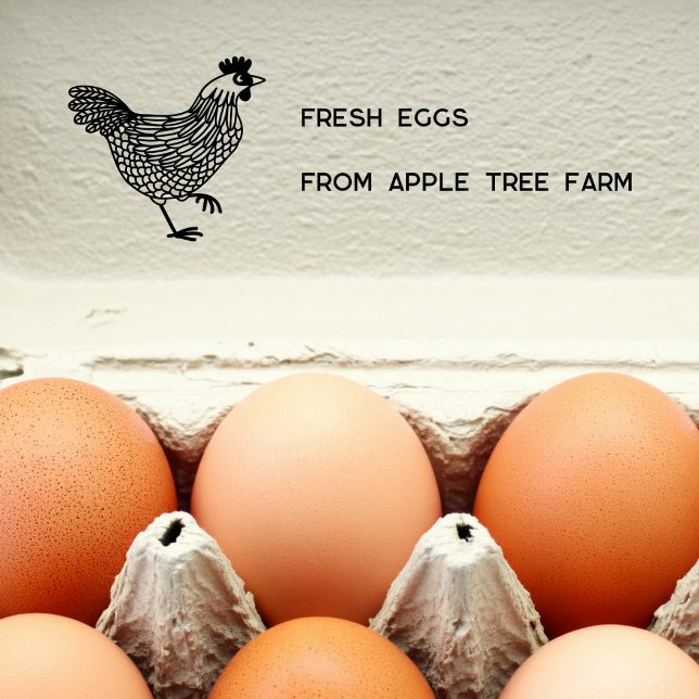 Rustic Chicken Fresh Eggs Farm Name Rubber Stamp (Custom text chicken hen illustration Fresh Eggs rubber stamp)