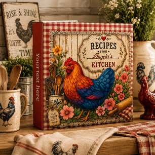 Rustic Chicken Hen Farmhouse Gingham Recipe Binder