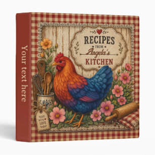 Rustic Chicken Hen Farmhouse Gingham Recipe Binder