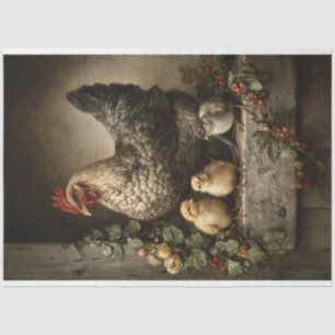 Rustic Chicken Hen with Chicks Decoupage Tissue Paper