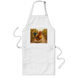 Rustic Chicken in Pastoral Scene Long Apron