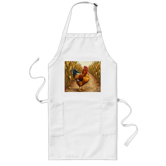 Rustic Chicken in Pastoral Scene Long Apron (Front)