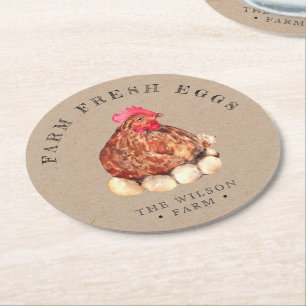 Rustic Chicken Kraft Round Paper Coaster
