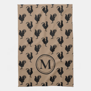 Rustic Chicken n' Rooster Farmhouse Monogram Kitchen Towel