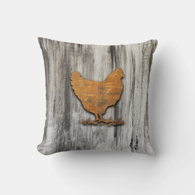 Rustic Chicken (Orange) Throw Pillow (Front)