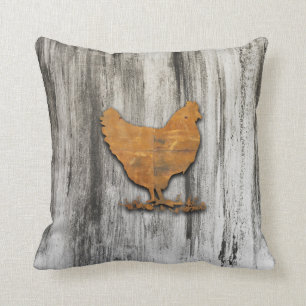 Rustic Chicken (Orange) Throw Pillow
