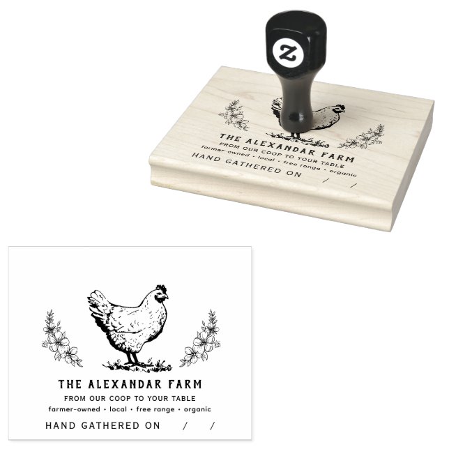 Rustic Chicken Personalized Egg Carton Rubber Stamp (Stamped)