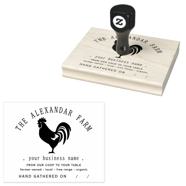 Rustic Chicken Personalized Egg Carton Rubber Stamp (Stamped)