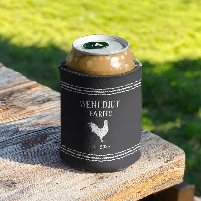 Rustic Chicken Personalized Farm Name Can Cooler (Creator Uploaded)