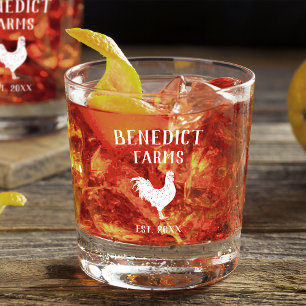 Rustic Chicken Personalized Farm Name Whiskey Glass