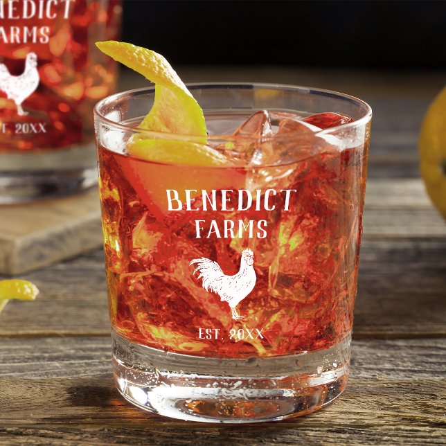 Rustic Chicken Personalized Farm Name Whiskey Glass (Creator Uploaded)