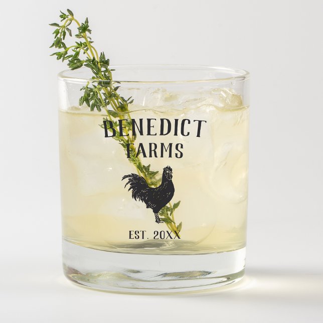 Rustic Chicken Personalized Farm Name Whiskey Glass (Creator Uploaded)