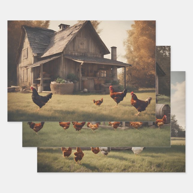 Rustic Chicken  Wrapping Paper Sheet (Set)