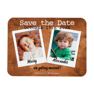 Rustic Childhood Photos Vintage Wood Save the Date Magnet