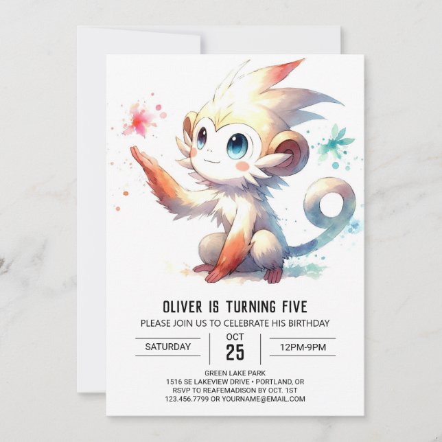 Rustic Children Monkey Birthday Invitation (Front)