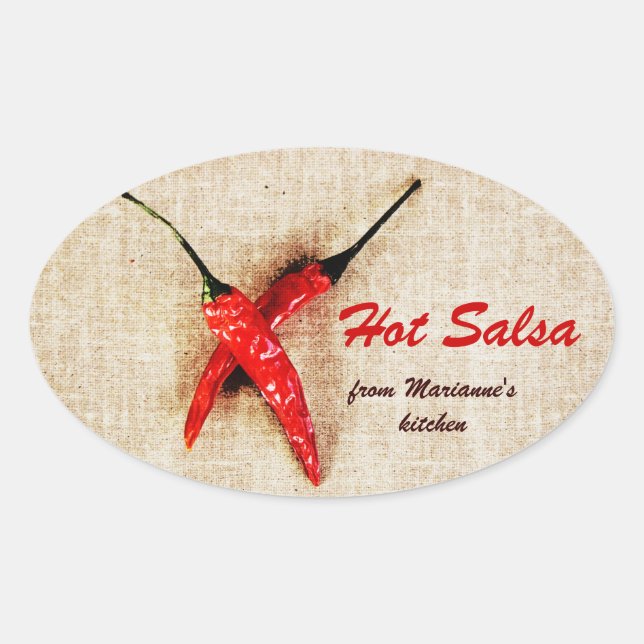 rustic chili peppers hot salsa sauce oval sticker (Front)