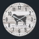 Rustic Chippy Planks Custom Family Name Sheep Large Clock<br><div class="desc">Rustic Chippy Planks Custom Family Name Sheep Large Farmhouse Style Clock features a white chippy wood background, with a wooly sheep and is personalized with your name. Part of a collection. If you need assistance personalizing your clock, or if you are looking for coordinating items, please don't hesitate to contact...</div>