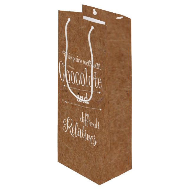 Rustic Chocolate And Wine Bottle Party Gift Bag (Front Angled)