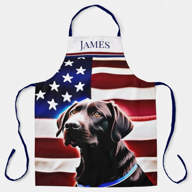 Rustic Chocolate Lab on Flag Apron (Front)