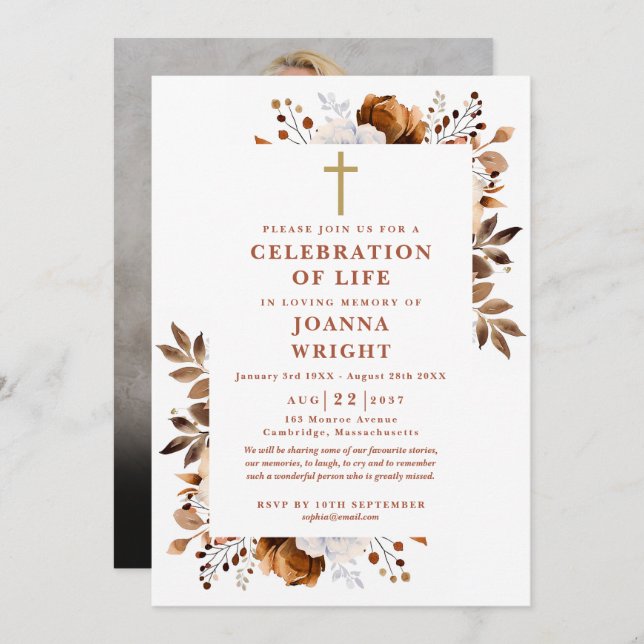 Rustic Christian Celebration Of Life Funeral Photo Invitation (Front/Back)