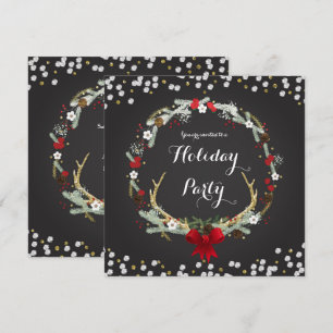 Rustic Christmas Antler Wreath Party Invitations