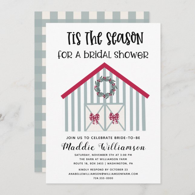 Rustic Christmas Barn Bridal Shower Invitation (Front/Back)