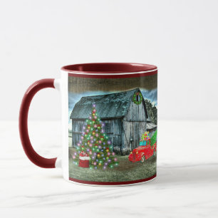 Rustic Christmas Barn Truck Christmas Tree at Farm Mug
