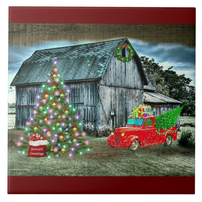 Rustic Christmas Barn Truck Christmas Tree at Farm Tile (Front)