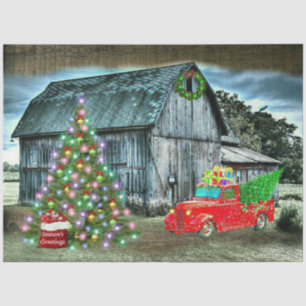 Rustic Christmas Barn Truck Christmas Tree at Farm Tissue Paper