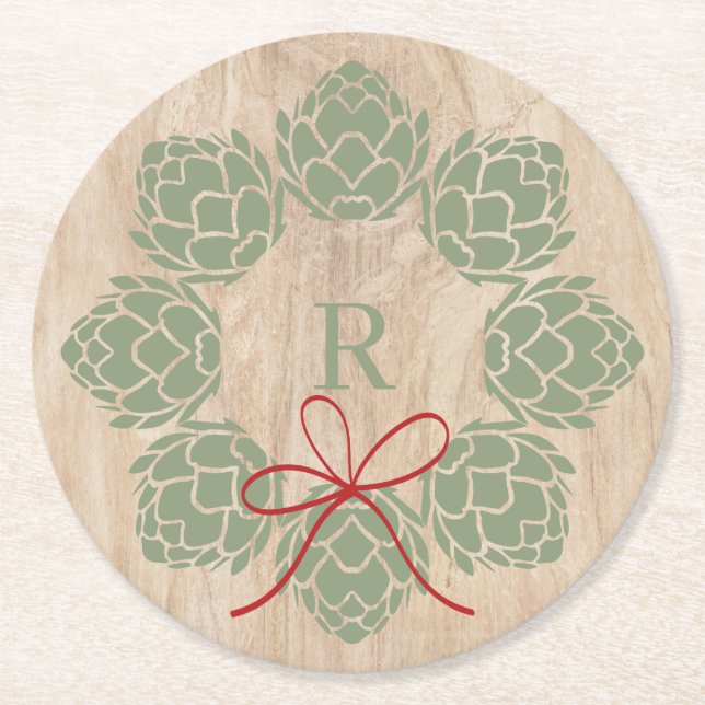 Rustic Christmas Beer Hops  Coaster (Front)