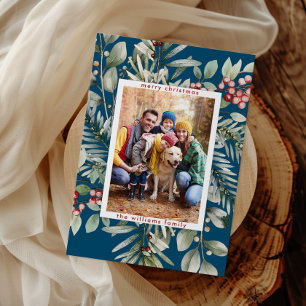 Rustic Christmas Berries Greeting Photo Holiday Card