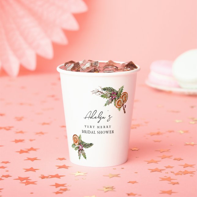 Rustic Christmas Botanical Bridal Shower Paper Cups (Insitu)