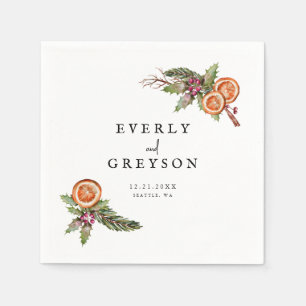Rustic Christmas Botanical Spice Wedding Napkin