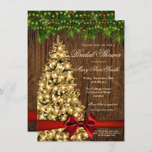 Rustic Christmas Bridal Shower Tree & Ribbon Invitation