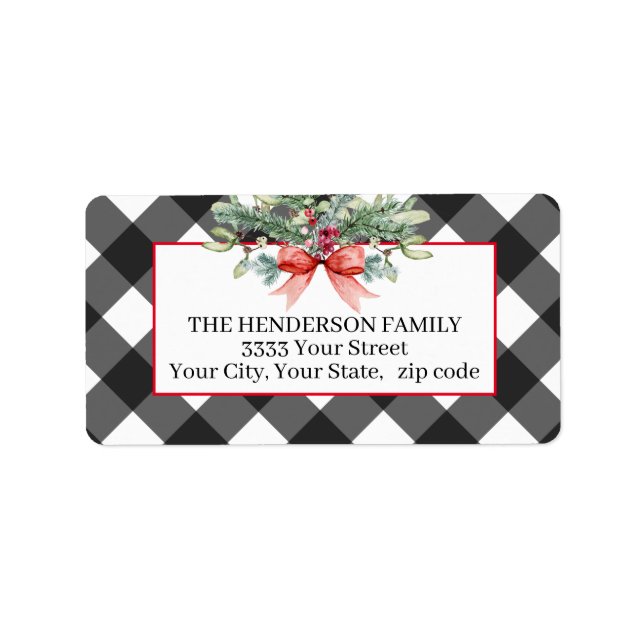 Rustic Christmas Buffalo Plaid Return Address Label (Front)