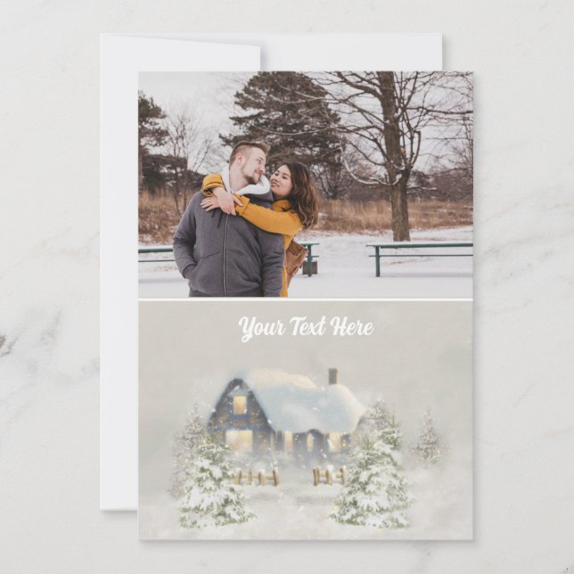 Rustic Christmas Cabin Winter Solstice Woodland  Holiday Card (Front)