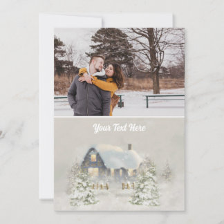 Rustic Christmas Cabin Winter Solstice Woodland Holiday Card