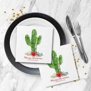Rustic Christmas Cactus Holiday Floral Napkin