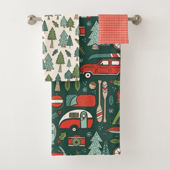 Rustic Christmas Camping Bath Towel Set (Insitu)