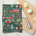 Rustic Christmas Camping Kitchen Towel<br><div class="desc">A rustic, hand-drawn Christmas design with cozy and cute illustrations of camping and lake life. Colours include traditional Christmas colours of green, red and white, as well as dark teal and mint green. A great holiday gift giving idea for the nature lover, kids and adults who like outdoor activities such...</div>