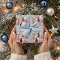 Rustic Christmas Clipart with Trees & Snowflakes