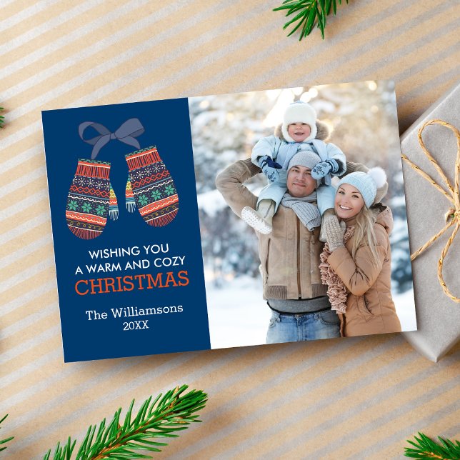 Rustic Christmas Colourful Mittens Holiday Photo Card (Creator Uploaded)