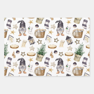Rustic Christmas Country Gnomes and Decorations  Wrapping Paper Sheet