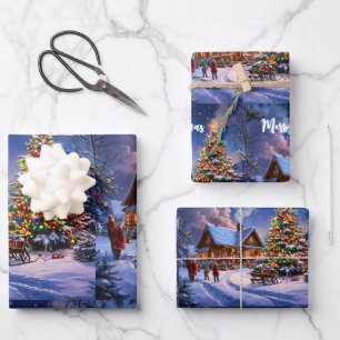 Rustic Christmas  Cozy Snowy Cabin in the Forest  Wrapping Paper Sheet