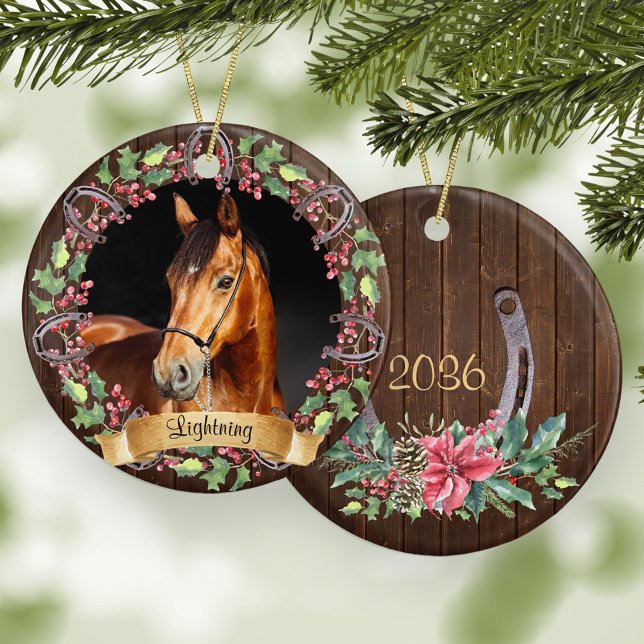 Rustic Christmas Custom Horse Photo Ceramic Ornament (Creator Uploaded)