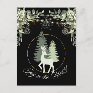 Rustic Christmas Deer winter scenery trees Holiday Postcard