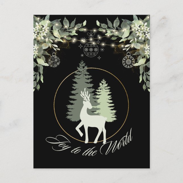 Rustic Christmas Deer winter scenery trees Holiday Postcard (Front)