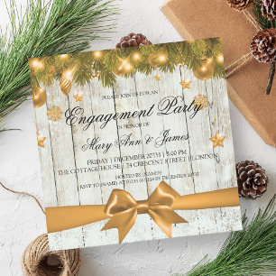 Rustic Christmas Engagement Party Gold Decor Invitation